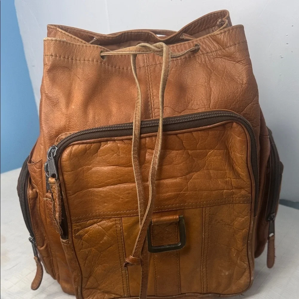 Vintage Tan Leather Backpack